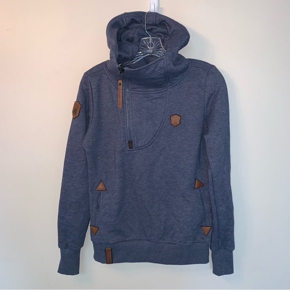 Naketano Blue and Brown Hoodie Side 1/2 Zip M - Picture 1 of 8